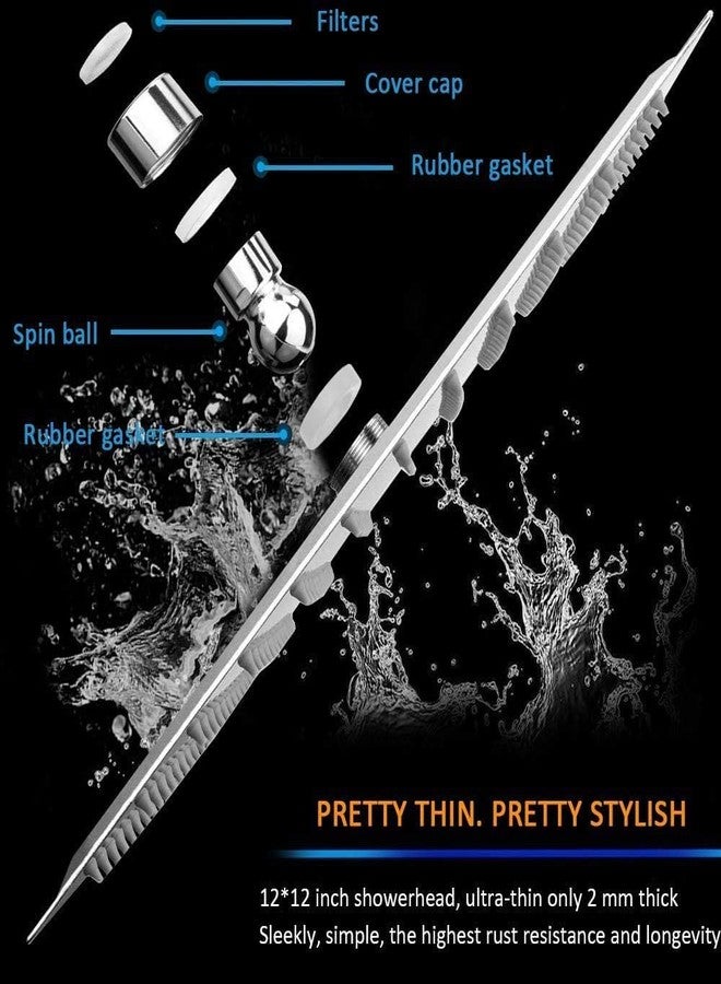 الجستو رأس دش مربع من جيستو مقاس 12 بوصة - رؤوس دش من الفولاذ المقاوم للصدأ عيار 304 بدون ذراع دش - رأس دش مطري قابل للدوران 360 درجة بلمسة نهائية من الكروم - دش علوي مقاس 12 × 12 بوصة للحمام - Image 2